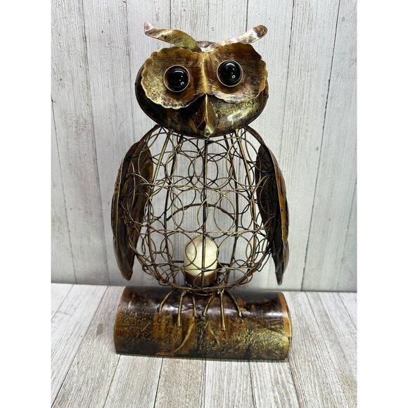 Vtg Style Metal Owl Candle Holder Brown with Black Eyes Caged Candle 13" Tall - Picture 1 of 9